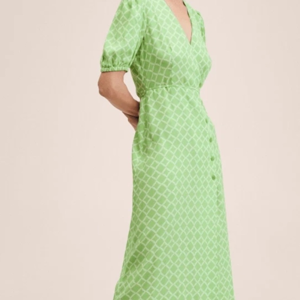 Mango Wrap Button Up Midi Dress w/ balloon sleeves